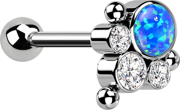 Immagine prodotto Star Piercing Micro Barbell Threadless argento con palla e tre palle tre cristalli argento blu opale (senza ottone, Titanio)