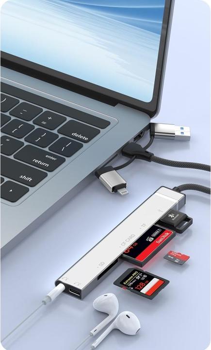 Image du produit PowerGuard All-for-All USB-C, UBS-A & Lightning Audio & Photo Camera Cardreader (Lightning, USB-A, USB-C, Jack 3.5mm, USB-A)
