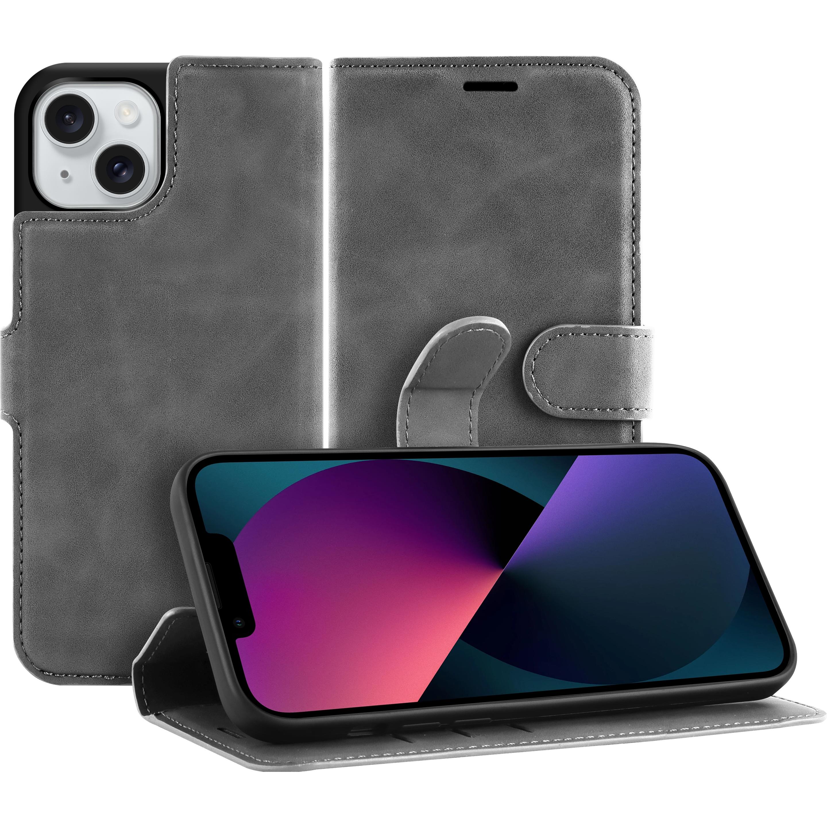 Cazy Premium-Geldbörsen-Etui für iPhone 13, Magnetisches Geldbörsen-Etui, Kartenfächer, Ständer - Grau (Apple iPhone 13)...