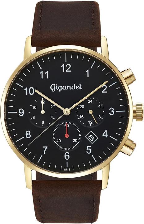 Image du produit Gigandet Montre analogique à quartz japonais avec bracelet cuir et double fuseau horaire (Montre analogique)