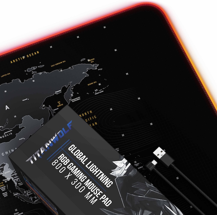 Produktbild Titanwolf RGB Gaming Mauspad, Mausmatte XL 800 x 300mm verbessert Präzision & Geschwindigkeit, Global