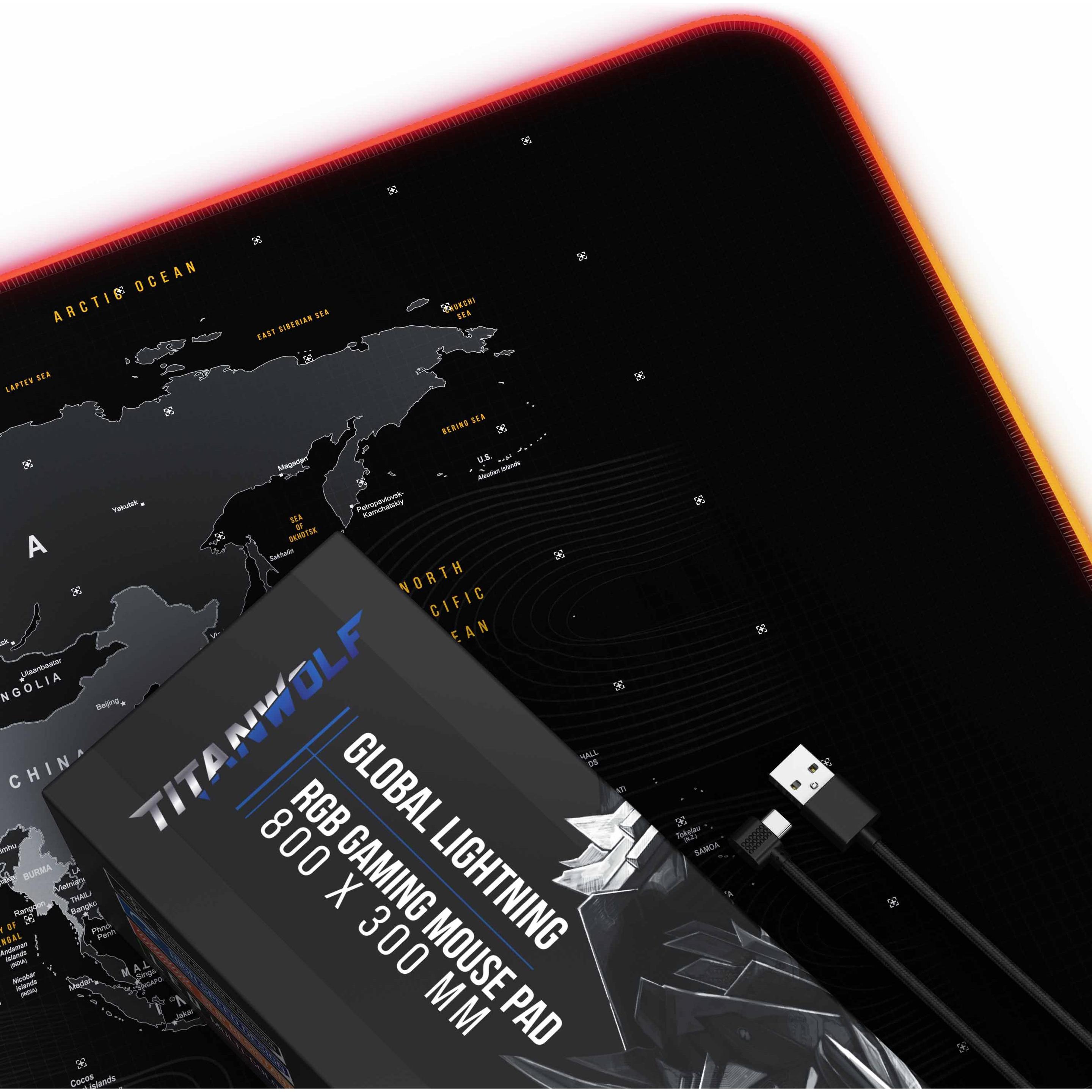 Thumbnail - Titanwolf RGB Gaming Mauspad, Mausmatte XL 800 x 300mm verbessert Präzision & Geschwindigkeit, Global, Mausmatte, Schwar...