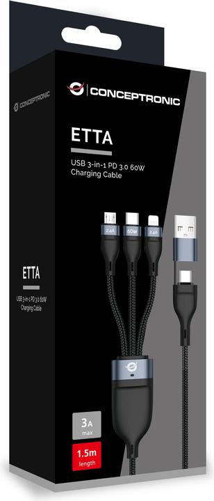 Actual product image Conceptronic 3in1 (1.50 m, USB 2.0, 60 W)