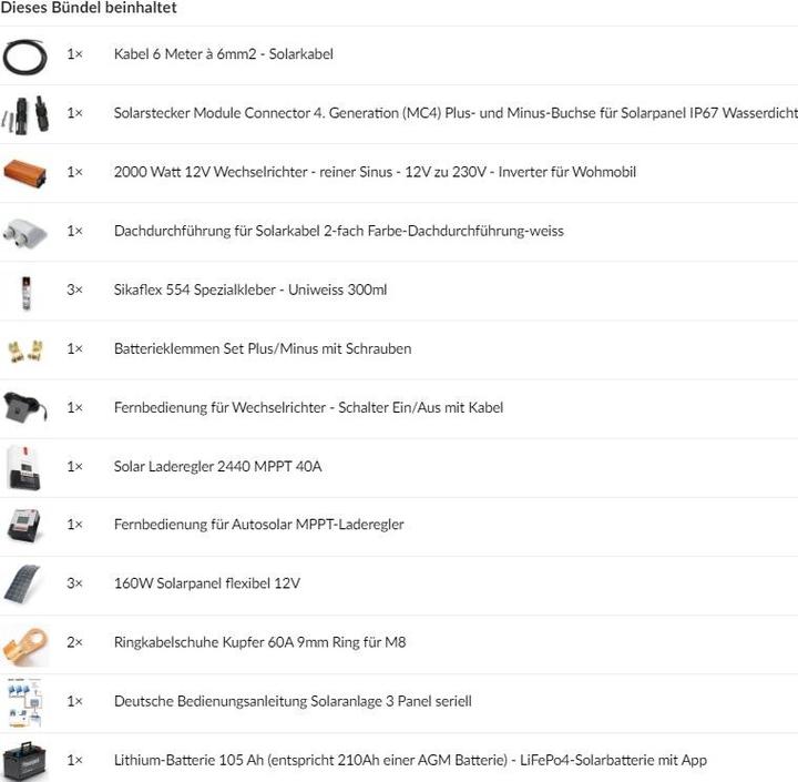Actual product image Autosolar Complete package 480W flexible + lithium batt. 105Ah and 2000W inverter + mounting material (480 W)
