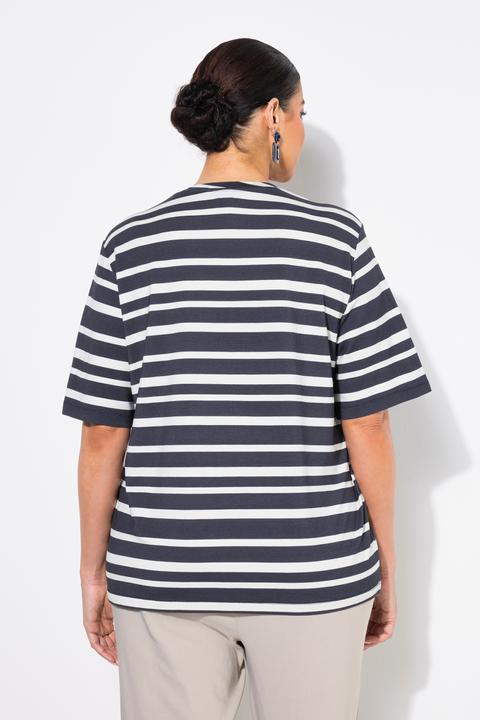 Actual product image Ulla Popken Striped Short Sleeve Flower Graphic Tee (62)