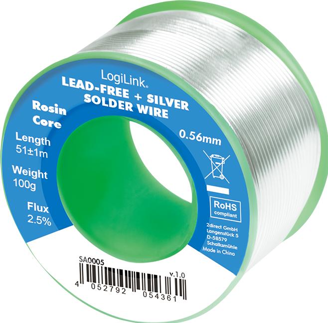 Image du produit LogiLink Fil de soudure Ø 0,56 mm (sans plomb + argent), 0,7% cuivre, 100g Ro