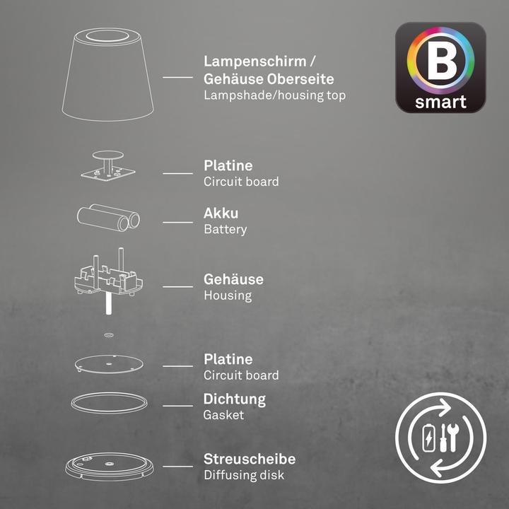 Image du produit Briloner COLORIS Smart Bluetooth RGB/W Lampe de table LED rechargeable, anthracite, App (300 lm)