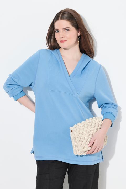 Immagine prodotto Ulla Popken Maglia in cotone biologico con inserto con colletto a scialle e maniche lunghe (46, 48)
