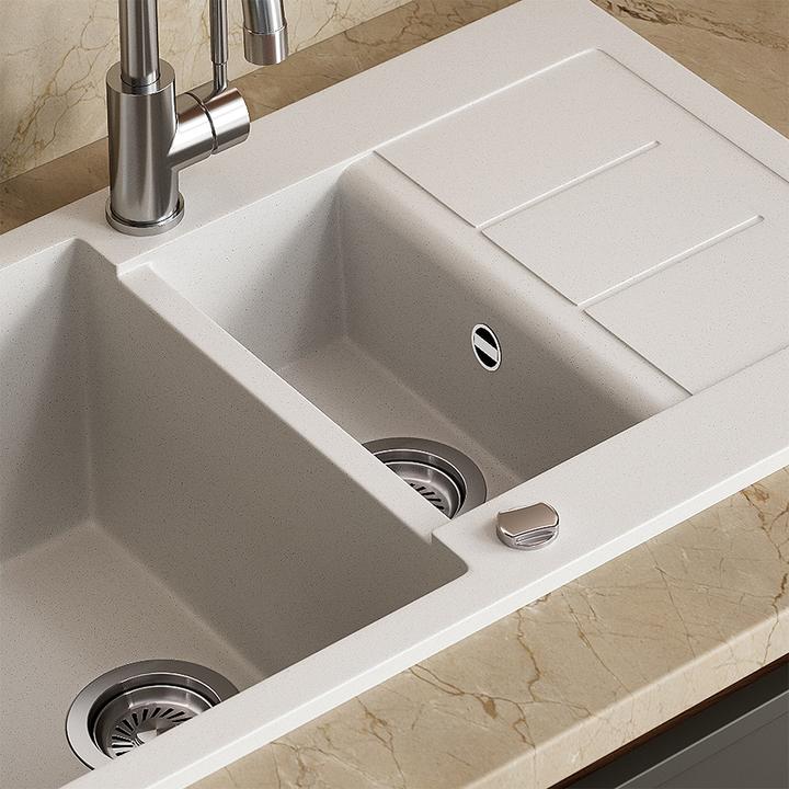 Produktbild Bergström Spülbecken Seattle, Weiss, 80 x 50 cm mit 2 Spülbecken & Trockenplatz (Einbauspüle mit Abtropffläche, 50 cm, 80 cm)