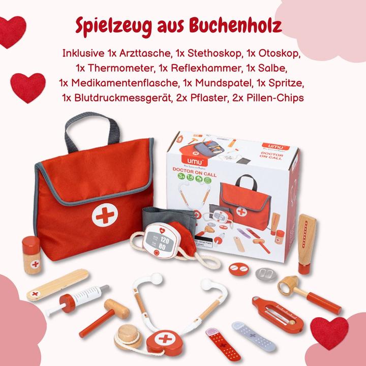 Actual product image Hermex Arzt-Spielzeug-Set für Kinder Doktor-Set Holz-Kinderspielzeug Arztkoffer Doktorkoffer