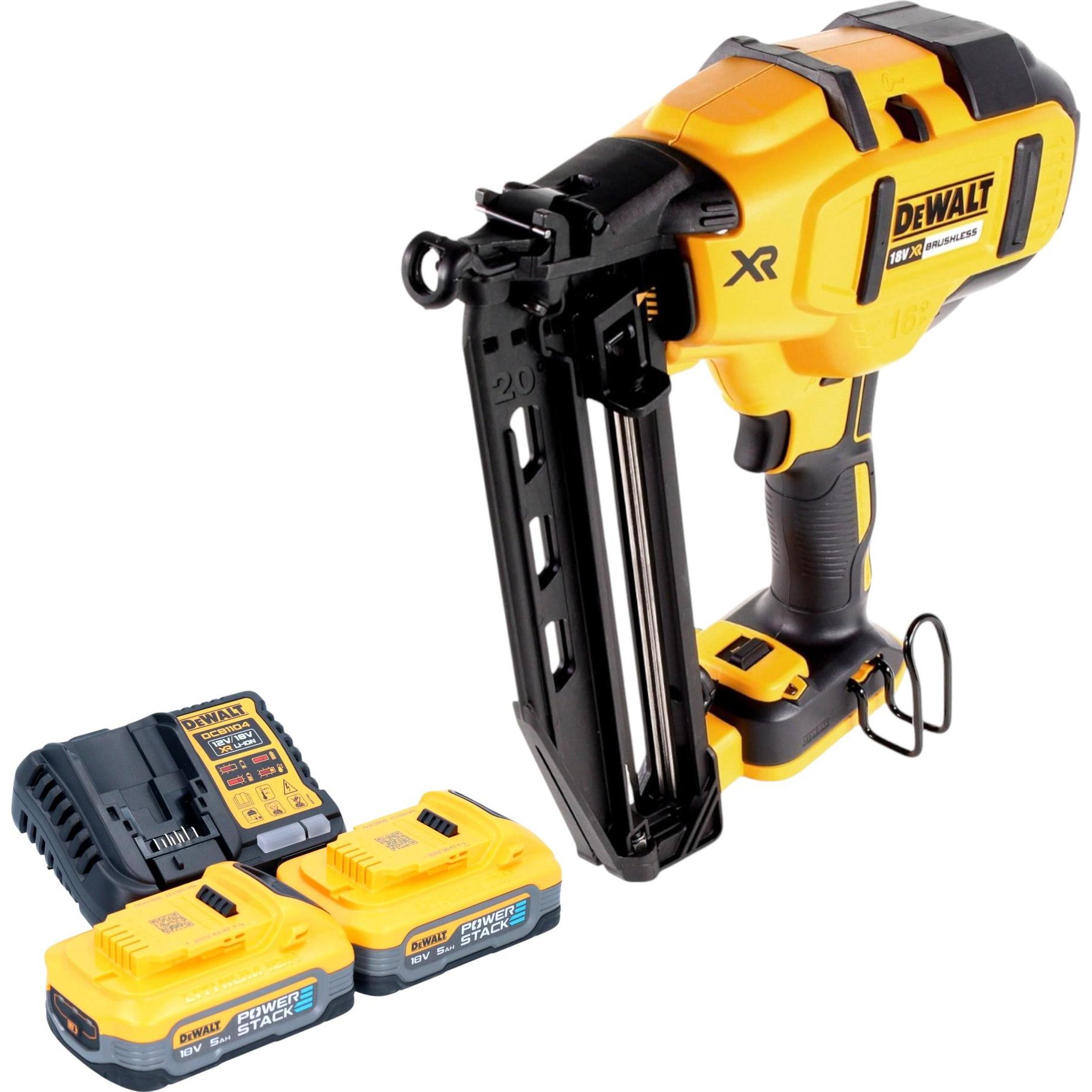 DeWalt, Tacker + Nagelpistole, DCN 660 H2 Akku Nagler 18V 32 - 63 mm Brushless + 2x Powerstack Akku 5,0 Ah + Ladegerät