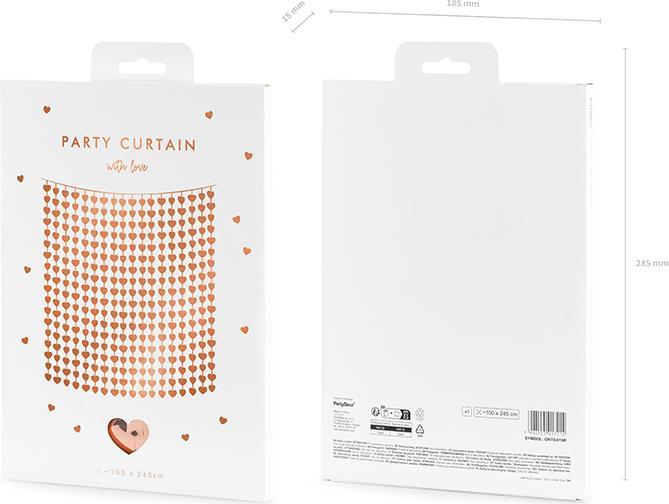 Actual product image Partydeco Party curtain - Hearts, rose gold, 100x245cm (1 pkt / 1 pc.) (1 Piece)