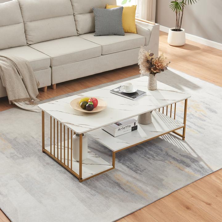 Produktbild En.Casa Couchtisch Klibro 120x60x42 cm Marmoroptik, weiss/Goldfarben