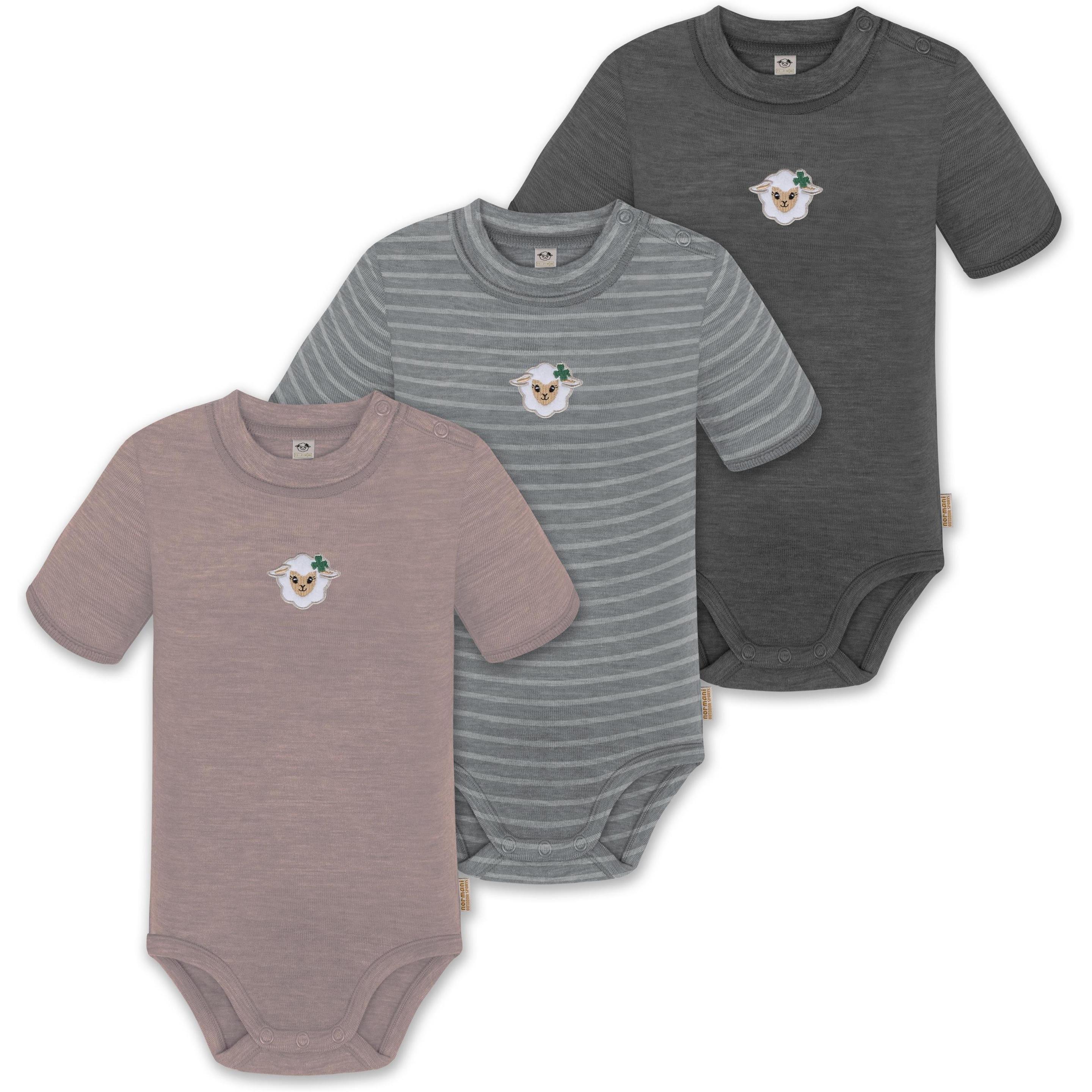 Normani, Herren, Body, 3er Set Baby Merino Kurzarmbody „Tihoi" - 9319, Grau, (92)