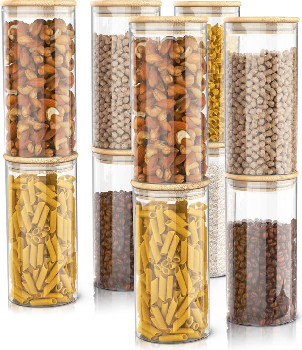 Actual product image Arendo 10x 1,5 L Vorratsgläser, Glasbehälter, 10er Set, Borosilikatglas + Bambusdeckel, dicht, rund (1.50 l)