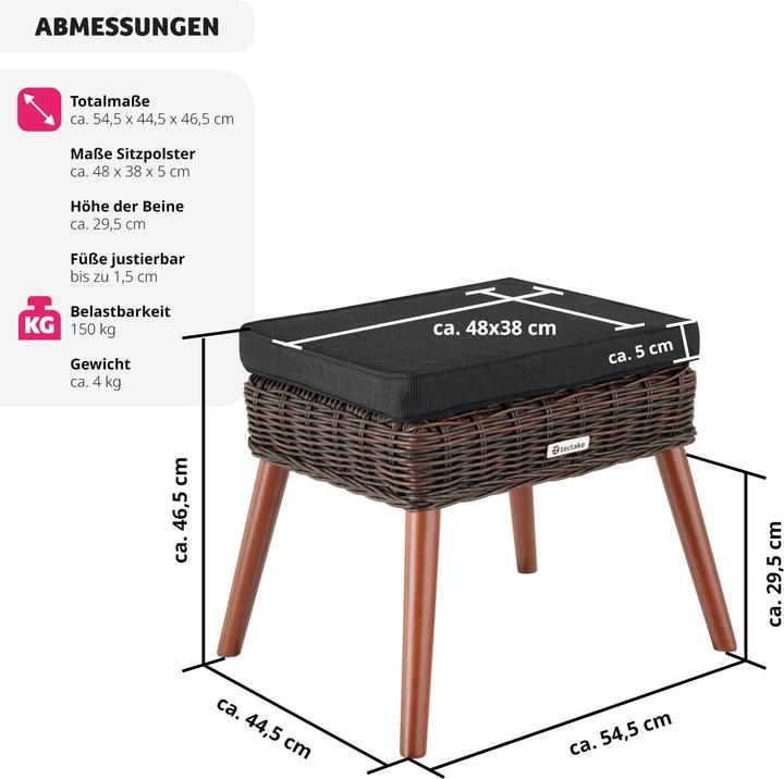 Produktbild tectake Rattan Fussbank Vibo 150kg