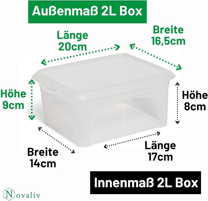 Produktbild Novaliv 2x Aufbewahrungsbox mit Deckel klein 2 L transparente Nestbar stapelbare Plastikbox mit Clipverschlu (16.50 cm, 2 l, 2x)