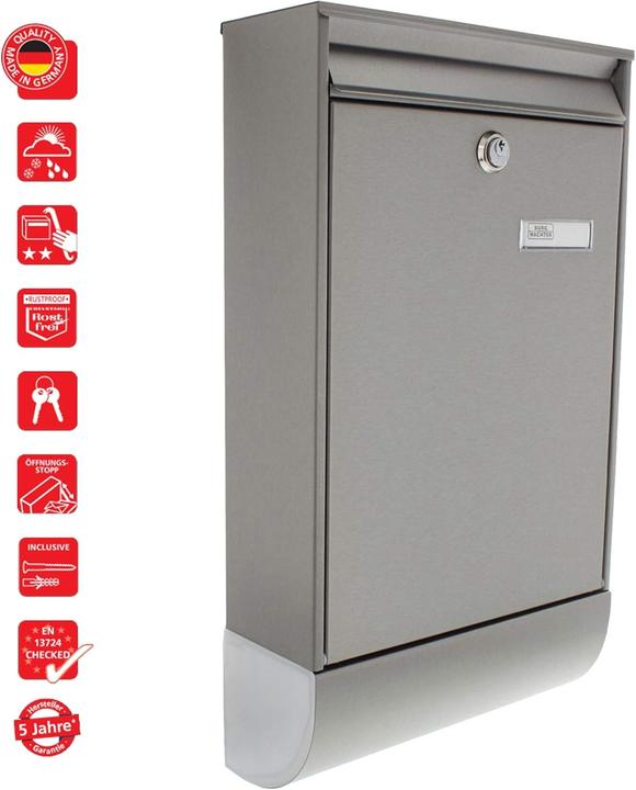 Produktbild Burg Wächter Briefkasten-Set Edelstahl BxHxT 285/500/105 mm Berlin 37770 NI mit Klappe Zeitungsbox Ö