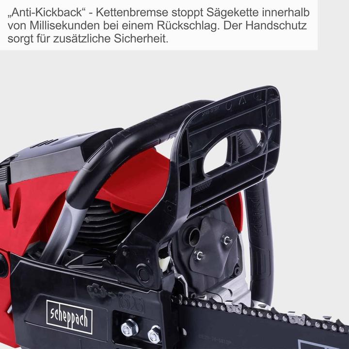 Actual product image Scheppach 5910130903 Benzin-Kettensäge PCS56E 53cc (Petrol chain saw)