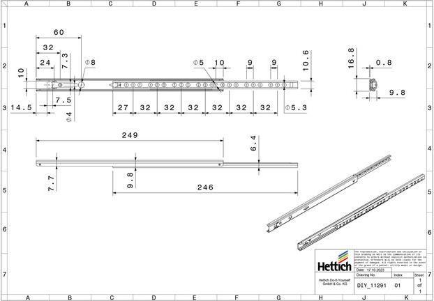 Image du produit Hettich Schubladenschiene Teilauszug 250-410 mm verzinkt 9136693 2 Stück