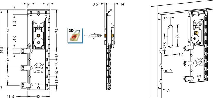 Produktbild Camar Schrankaufhänger 816AS rechts, H 12 mm, T 10 mm, Stahl verzinkt/Zamak (1 Stk.)