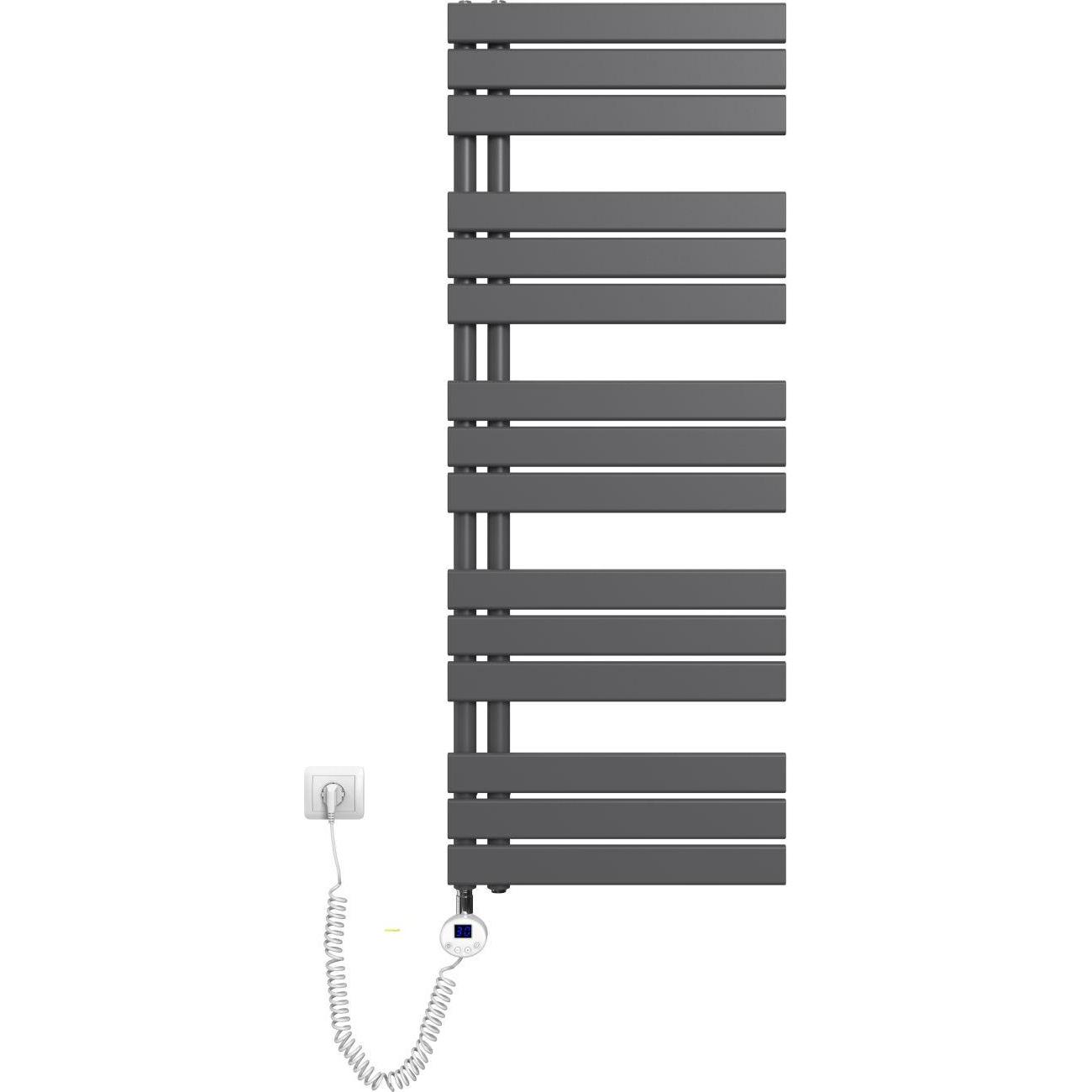 Emke Elektrischer Handtuchwärmer mit Heizstab und Timer, Anthrazit 1320x500mm 800W, Heizkörper, Grau