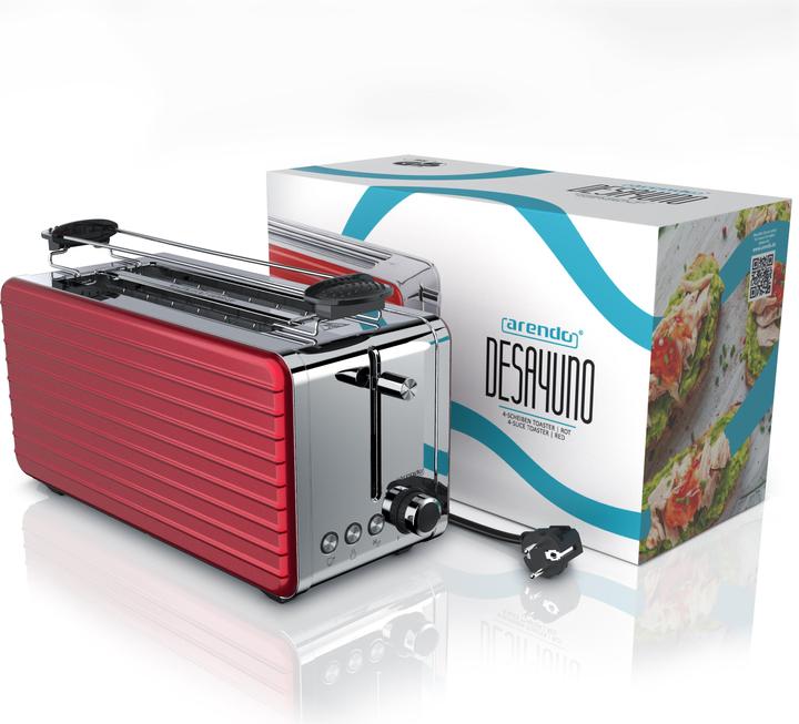 Produktbild Arendo Toaster Langschlitz für 4 Scheiben, 1500 W, Edelstahl, Brötchenaufsatz, DESAYUNO