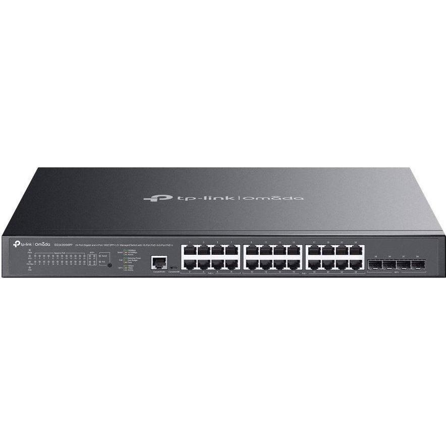 TP-Link SG3428XMPP NEW OMADA 24-PORT GIGABIT AND 4-PORT 10GE SFP L2 (24 Ports), Netzwerk Switch, Schwarz