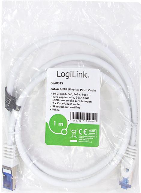 Actual product image LogiLink Patch cable Ultraflex, Cat.6A, S/FTP, 1.0 m, whiteá (S/FTP, CAT6a, 1 m)