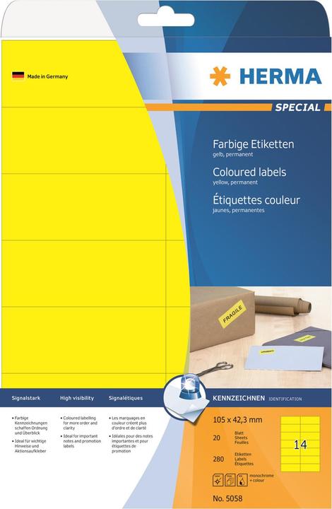 Produktbild HERMA Farbige Etiketten A4 ablösbar