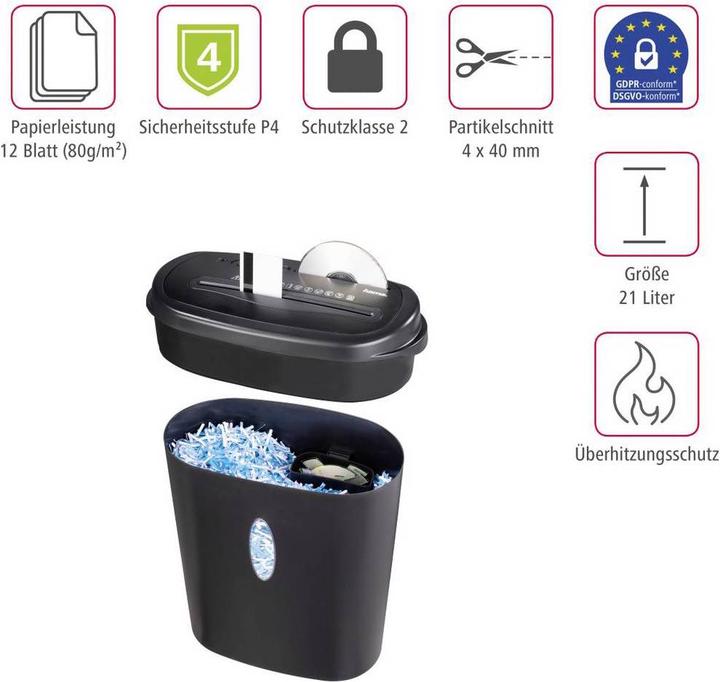 Immagine prodotto Hama Trituratore Home X12CD Taglio a striscia 4 x 40 mm 21 l Numero di fogli (max.): 13 Livello di (Taglio striscia)