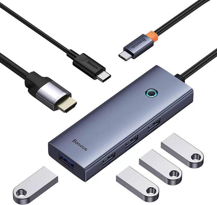 Produktbild Baseus 6in1 Hub UltraJoy USB-C für HDMI4K@60Hz+4xUSB 3.0+PD (Space Grey) (6 Ports)