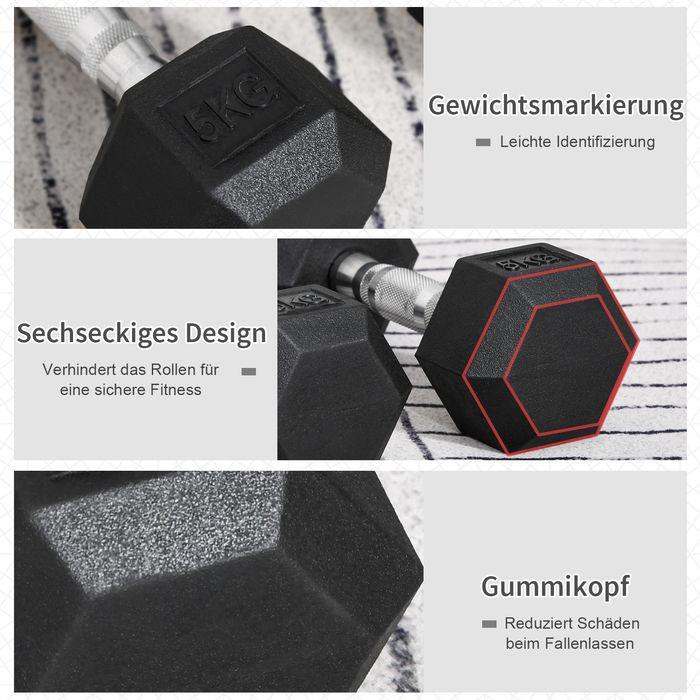 Produktbild Swisshandel24 Hexagon Kurzhanteln 2er Set 2 x 5 KG Gusseisen Hanteln Kurzhantelset Gewichte Metall Gummi schwarz (2 x 5 kg)