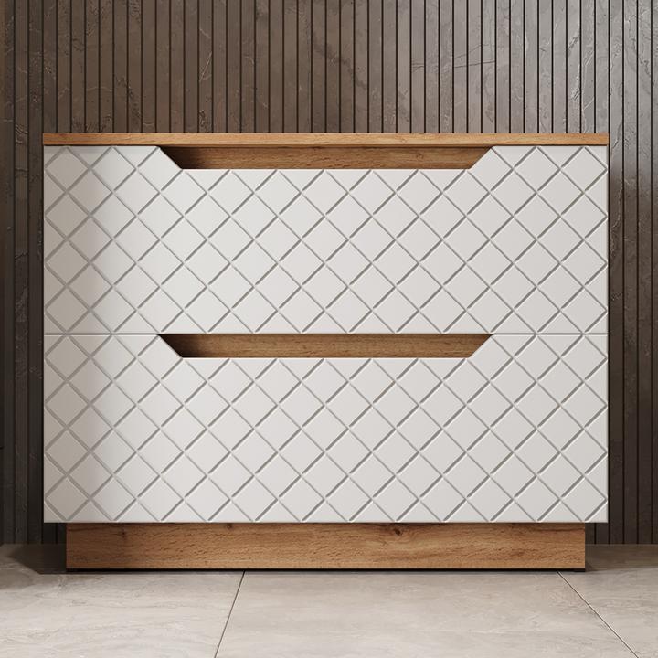 Actual product image Vicco Waschbeckenunterschrank Lotta, Eiche/Weiss mit Kachelstruktur, 79.6 x 62.5 cm mit 2 Schubladen (79.60 x 32 x 62.50 cm)