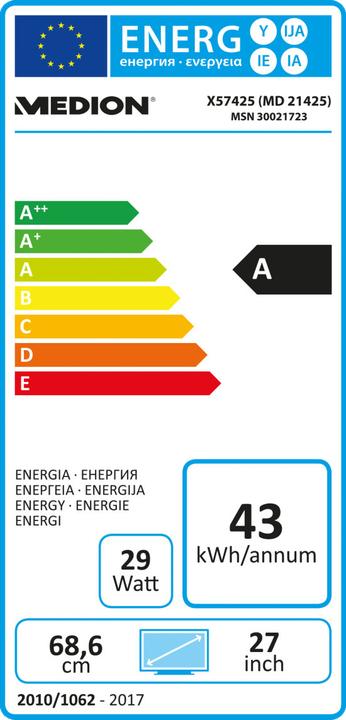 Energie-Label Medion Erazer X57425 (1920 x 1080 Pixel, 27")