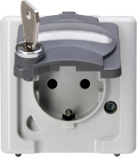 Actual product image Kopp Single socket outlet with earthing contact and safety lock, surface-mounted moisture-proof BLUE