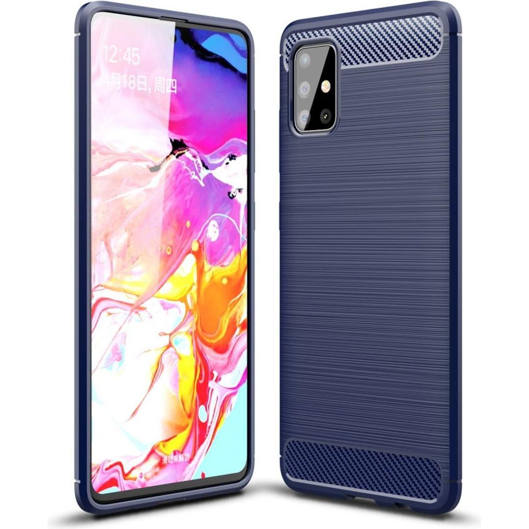 Thumbnail - König Design Hülle Handy Schutz für Samsung Galaxy A51 Case Cover Bumper Carbon Optik Blau (Samsung Galaxy A51), Smartph...