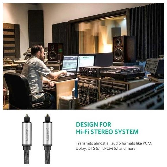 Productafbeelding Ugreen AV108 Toslink audio optische kabel, gevlochten aluminium, 2m (zilver) (2 m, TOSLINK)