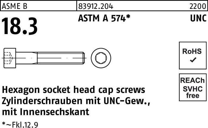 Produktbild Zylinderschraube R 83912 m.UNC-Gewinde/Innen-6-kant 1/4 x 1 1/4 ASTM A 574 (100 Schrauben pro Stück)
