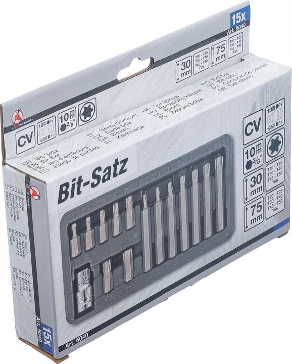 Actual product image BGS Bit Set 10 mm (3/8") Drive T-Star (for Torx) 15 pcs. (Hexagon socket TX, Hexagonal)