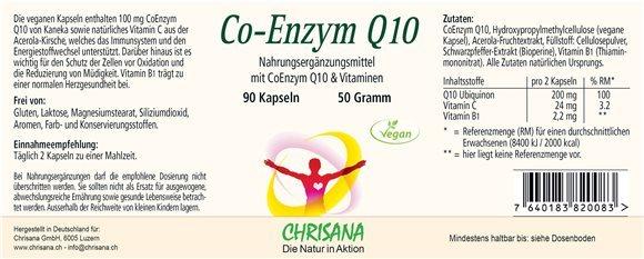 Nutritional values and ingredients Chrisana Co-Enzym Q10 Kapsel (90 Piece, Capsules, 70 g)