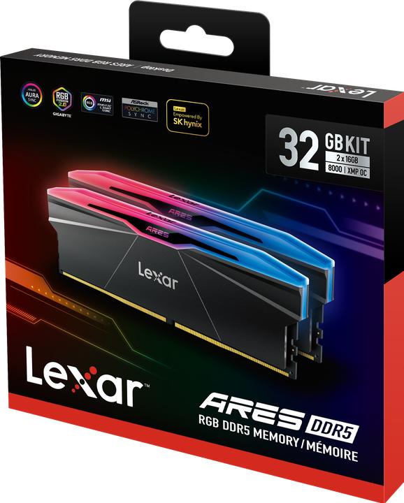 Produktbild Lexar DDR5 ARES RGB 32GB(2 16GB)/8000 PC memory black (2 x 16GB, 8000 MHz, DDR5-RAM, U-DIMM)