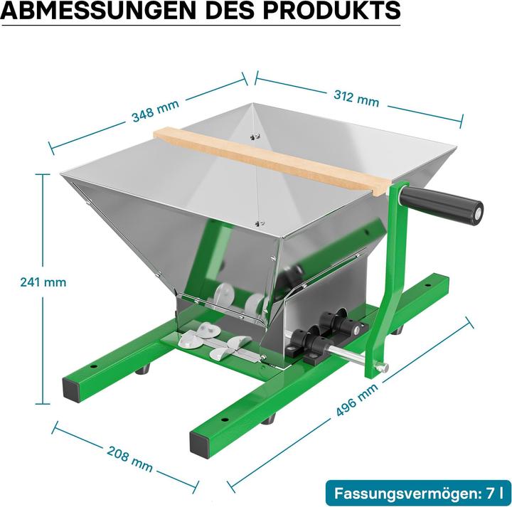 Produktbild Wiltec Obstmühle 7L Trichter Maische Handkurbel Obstmühle Saftpresse Apfelpresse