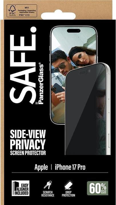 Actual product image PanzerGlass SAFE. by ® Privacy Screen Protector iPhone 17 Pro | Ultra-Wide Fit w. EasyAligner (1 Piece, Apple iPhone 17 Pro)