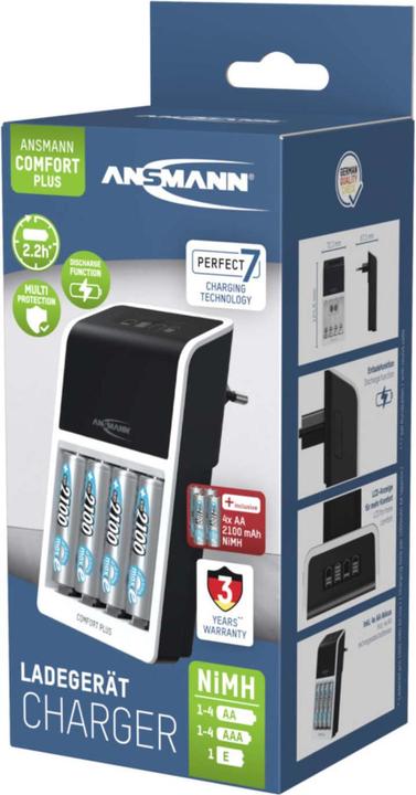 Actual product image Ansmann 1001-0094 Comfort Plus quick charger for NiMH batteries, AA or AAA (1 pcs., AA, AAA, 2100 mAh, Battery + charger)