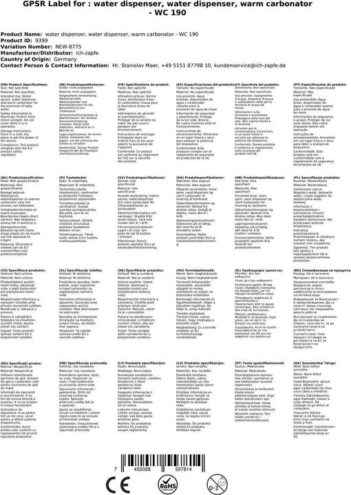 Immagine prodotto Ich-zapfe Gorgogliatore d'acqua, carbonatore caldo - WC 190