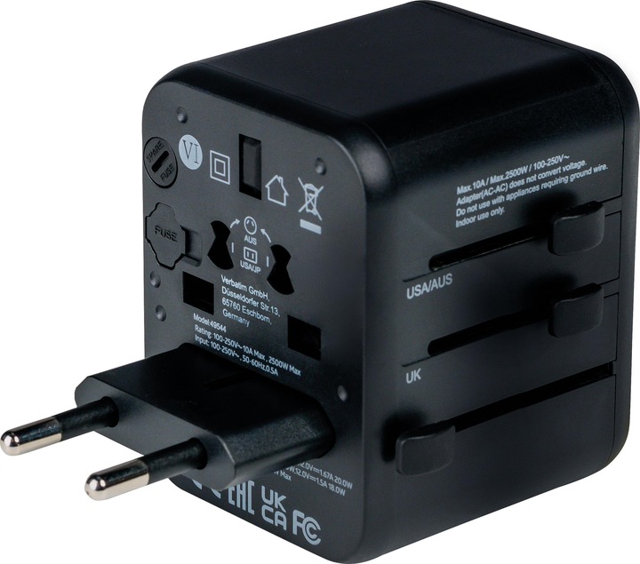 Immagine prodotto Verbatim Adattatore da viaggio universale con 1 x USB-C PD 20W / 1 x USB-A QC 3.0