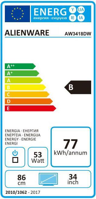 Energy Label Dell Alienware Aw3418dw (3440 x 1440 pixels, 34")