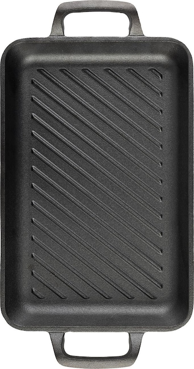 BerlingerHaus Grillplatte aus Gusseisen mit Griffen, rechteckig, 33 x 22 cm