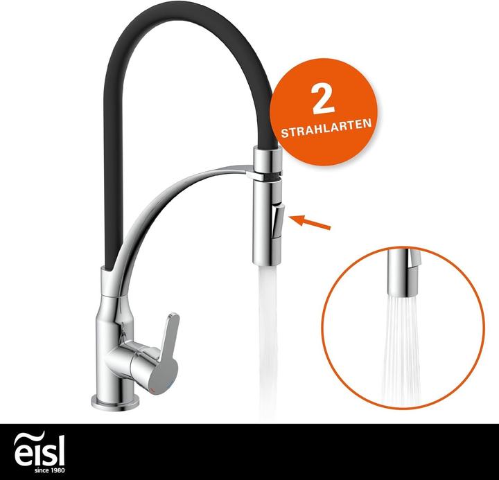 Produktbild Eisl Wasserhahn Küche CARNEO Spültischarmatur Chrom Schwarz Brause Ausziehbar Schwenkbar NI183CARCRB